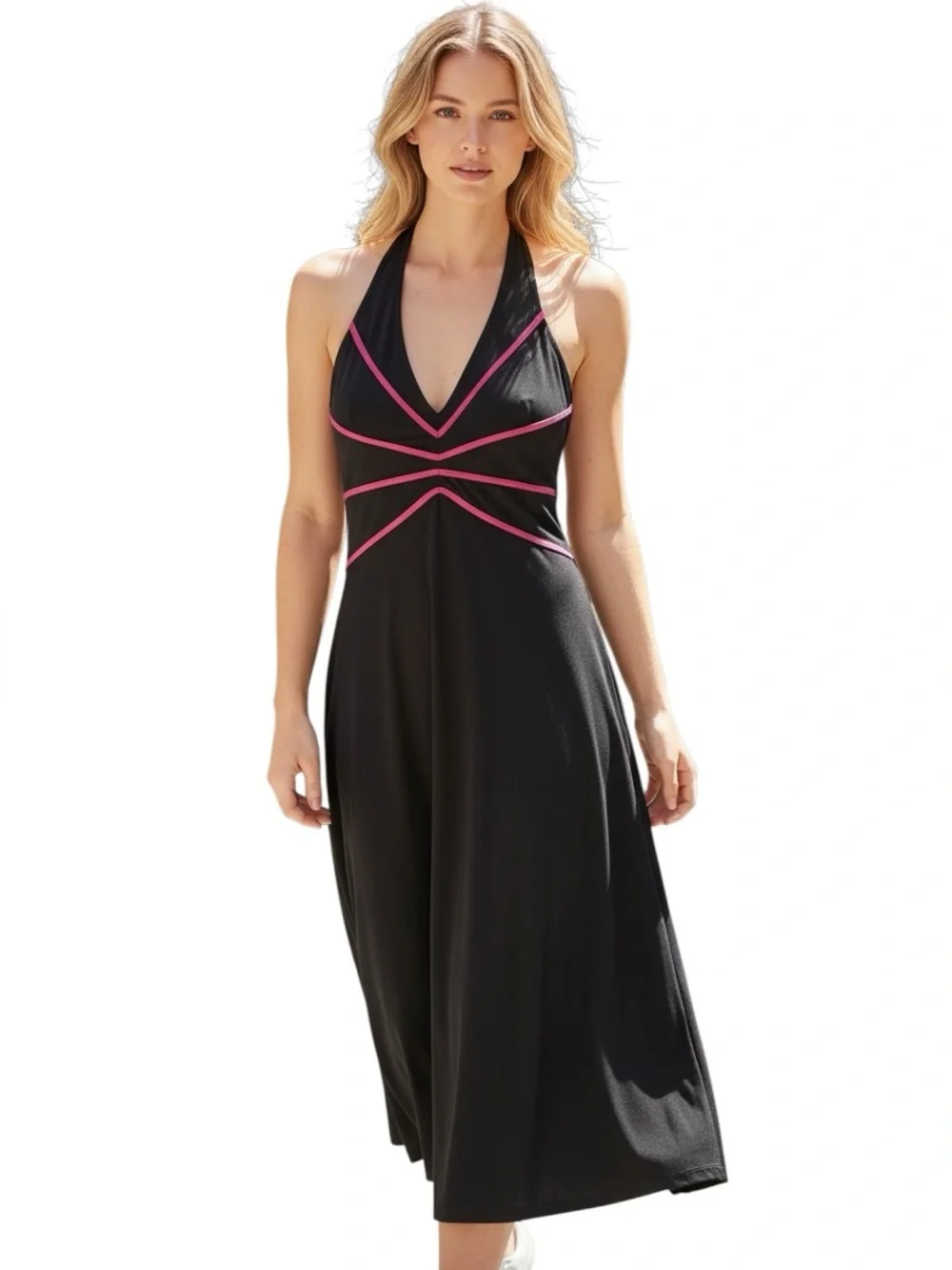disco halter dress Halter Neck Silk Foiled Tulle Dress  M.R DESIGN